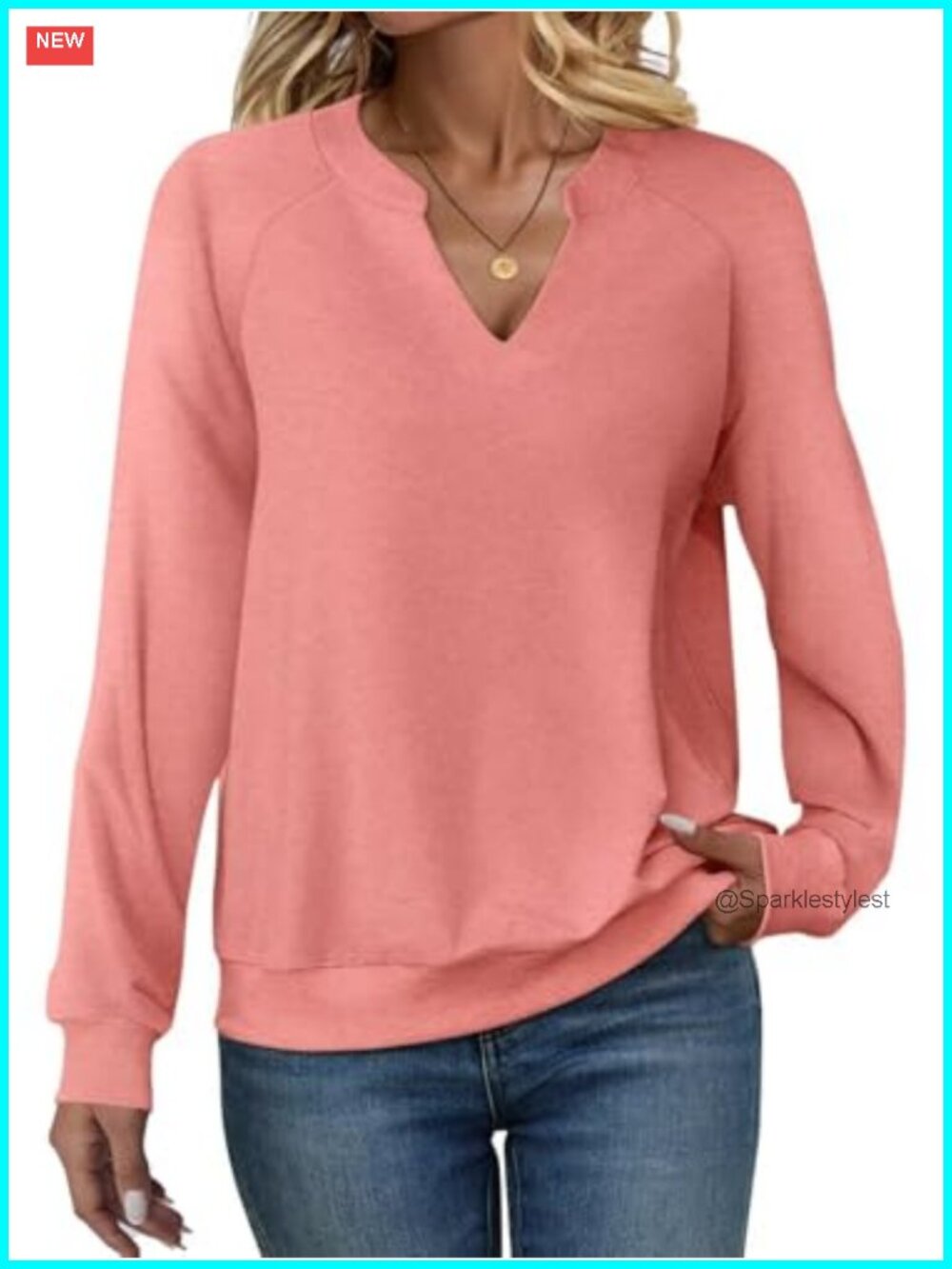 Womens V Neck Sweatshirt Long Sleeve Lightweight Pullover Casual
